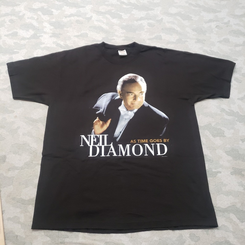 VTG Neil Diamond Murina Shirt Mens XL Black Short Sleeve 90s As Time Goes By